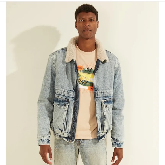 New GUESS Denim Bomber Jacket - Picture 2 of 6